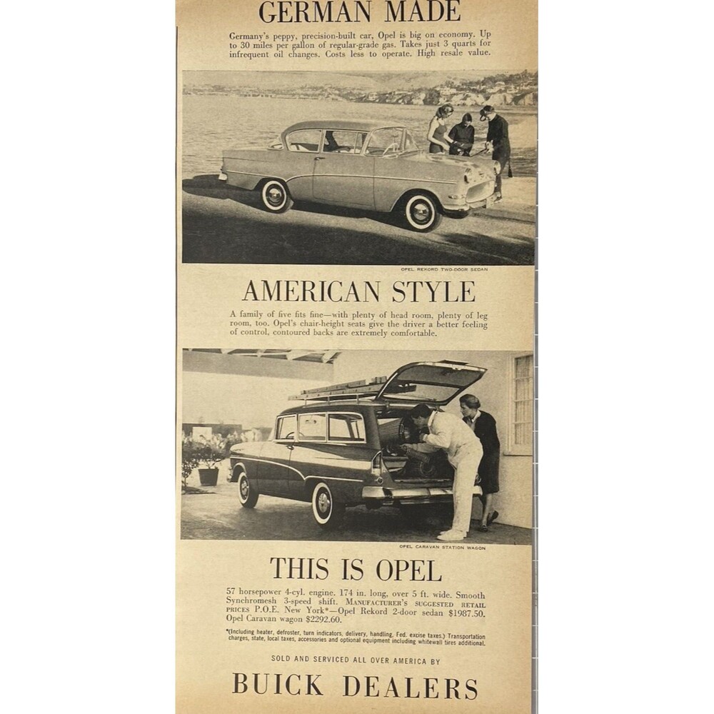 Buick Opel Station Wagon "German Made American Style" Vintage Print Ad 1960